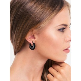 Black Chunky Heart Earrings Light Weight Tube Small Heart Hoops Cool Huggie Earrings for Women Hypoallergenic Trendy Jewelry