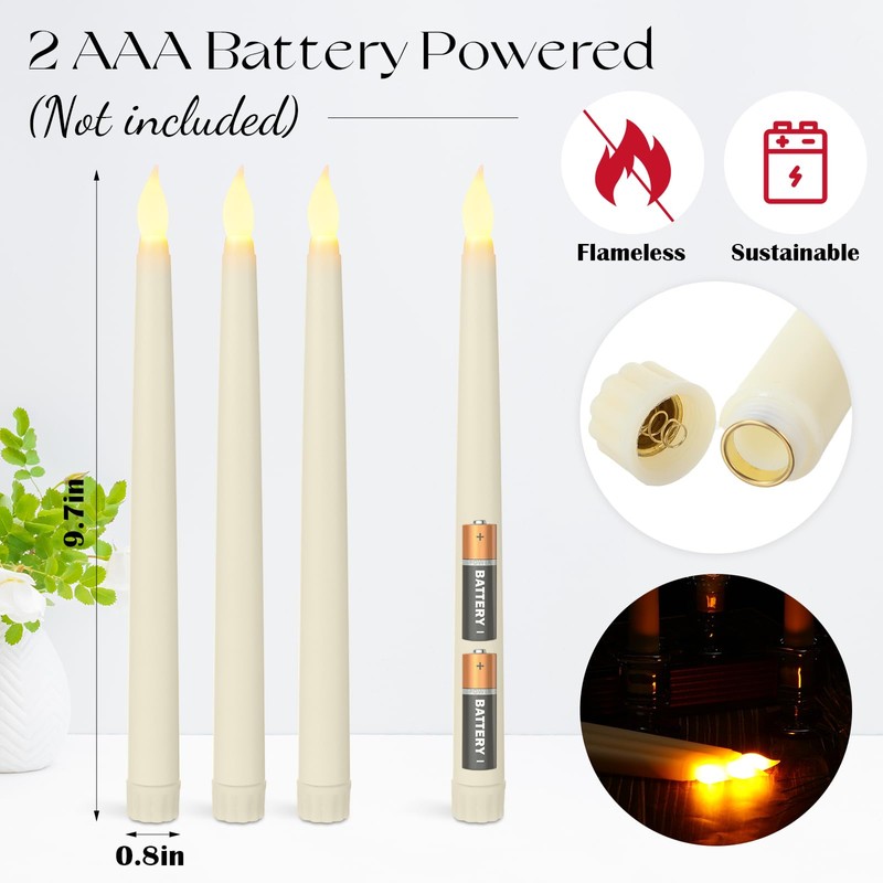 Baquler 50 Pcs 9.7 Inches Flameless Taper Candles Bulk Battery