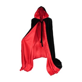 Artemisia Designs Black Cloak with Hood for Adult Men Women Velvet Hooded Cape Costume Lined in Red Satin