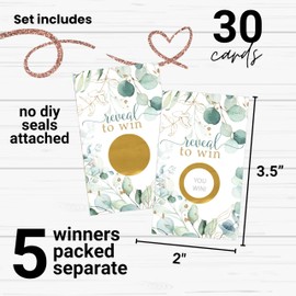 Paper Clever Party Greenery and Gold Bridal Shower Games - 30 Pack - Fun Scratch Off Raffle Cards for Weddings, Showers, Engagements & Receptions - Elegant Floral Theme