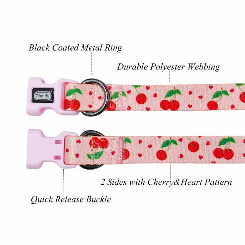 Olahibi Dog Collar and Leash Combo Set, Cherry Fruit Pattern,