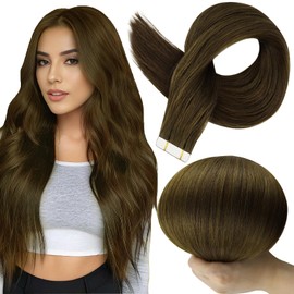 Full Shine Remy Tape in Hair Extensions Human Hair Long Straight Hair Extensions Color 3 Brown Tape in Human Hair 50Gram Invisible Tape in Extensions Seamless Skin Weft Hair Extensions 20Pcs 22 Inch