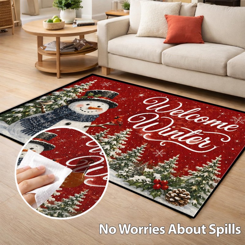 Winter Snowman Door Mat 35 x 23 Inch Non Slip