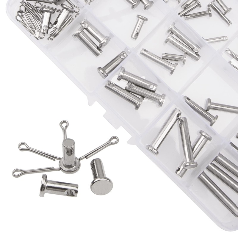 Rrina 110Pcs 304 Stainless Steel Flat Head Clevis Pins Cotter