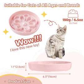Slow Feeder Cat Food Bowl - Melamine Slow Eating Cat Bowl for Dry Wet Food - Cute Blossom Maze Cat Dish Healthy Feeding - Fun Interactive Cat Plate Whisker Friendly - Dishwasher Safe - 6.3''W x 1.1''H