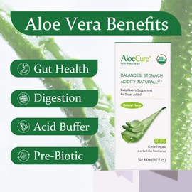 AloeCure USDA Organic Aloe Vera Juice Made Within 12 Hrs of Harvest - Pure Aloe Juice Natural Digestive Supplement to Support Digestion, Immune System and Balanced Stomach Acidity, 6 x 500ml Bottles