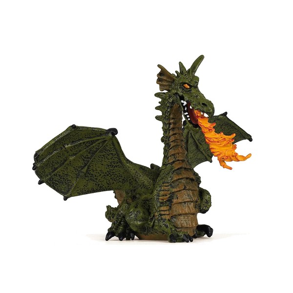 Papo 39025 Green winged dragon with flame ENCHANTED WORLD Figurine, Multicolour