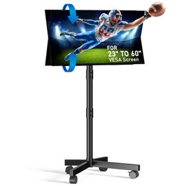 Zontera Mobile TV Stand for 23-60 Inch LCD LED OLED Flat Panel Curved Screen TVs up to 88 lbs, Tilt and Height Adjustable, Locking Rolling Wheels TV Cart, Max VESA 400x400mm, Black