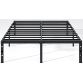 NEW JETO Metal Bed Frame,Queen Size Bed Frame with Storage Space,Heavy Duty Sturdy Mattress Foundation,Easy Assembly,No Box Spring Needed, Black,16 Inch,Queen