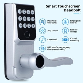Smart Door Lock, Keyless Entry Door Lock, Fingerprint Door Knob, Biometric Door Lock, Digital Smart Door LockPasscode Code Door Lock, Support Bluetooth, APP, for Home Apartment (Silver)