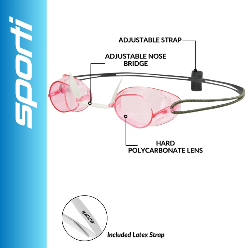 Sporti Antifog Swedish Goggle + Bungee Strap (Pink Lens)