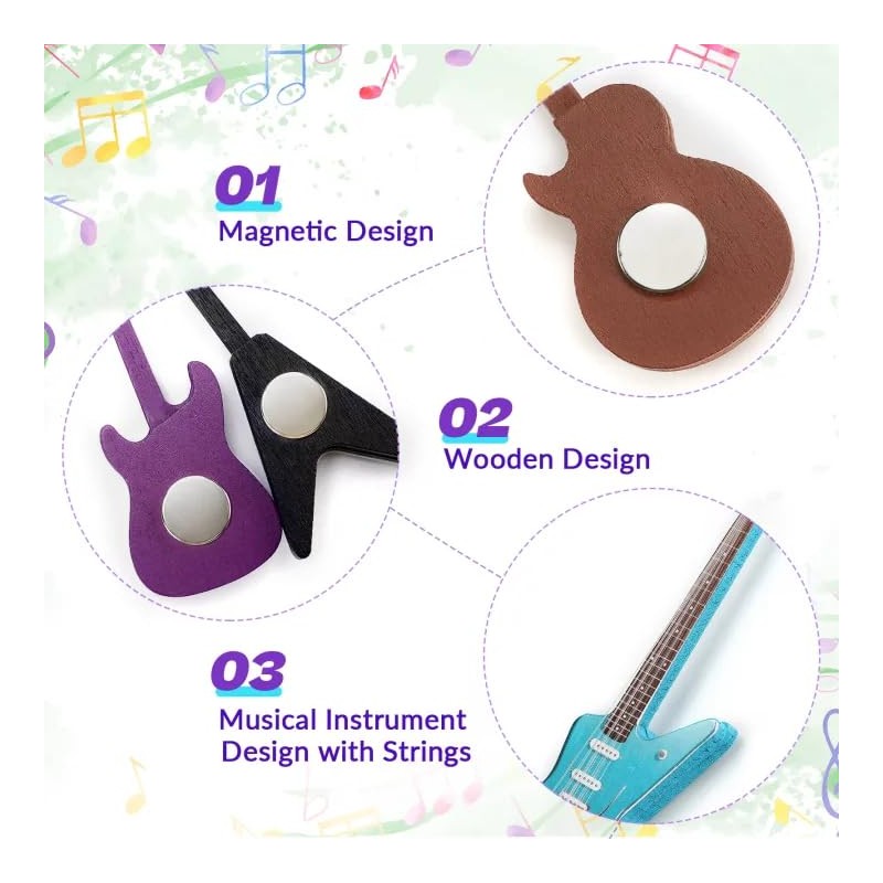 4 Pcs Guitar Fridge Magnets Mini, 1:12 Scale Wooden Musical