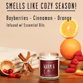 Christmas Candles, Fall Candles, Warm and Cozy' Soy Candle I Berries, Apple & Cinnamon I Infused w/Essential Oils I Warm n Cozy Home Dcor I Winter Candle I Holiday Candles I 50Hr Burn I USA Made