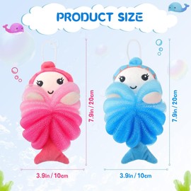 2 Pcs Bath Loofahs Kids Toddler Cute Cartoon Bath Sponges Loofah Pouf Body Scrubber Mesh Sponges for Children Shower Washing Exfoliating(Mermaid)