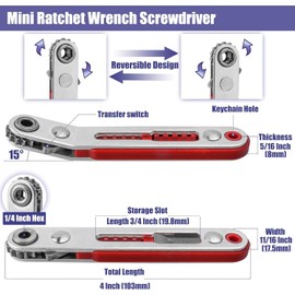 Taicols Mini Ratchet Wrench Set, 1 Pcs Flat Head + 1 Pcs Elbow Head Cr-V Steel Reversible Ratcheting Wrenches with 1/4" Hex Drive Socket High Torque Offset Right Angle Screwdriver for Screwdriver Bits