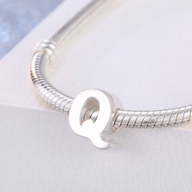 Alphabet Charms Letter Charms Solid 925 Sterling Silver Initial A-Z Letter Charms Beads fits Bracelets & Necklaces for Christmas Mothers Gifts (Q)