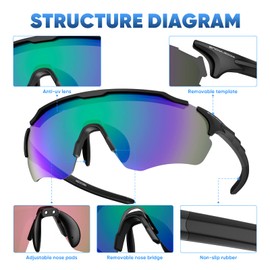 SNOWLEDGE Frameless Cycling Glasse for Men Women Lightweight Sports Glasses with Interchangeable Polarized Black and Clear Lenses