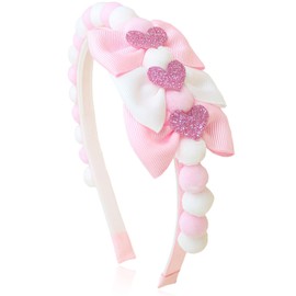 HIFANMM Pink Bow Headband Spring Summer Hair Accessories for Girls Women, Cute Bows Glitter Hearts Hair Band Non Slip Headbands Summer Outfit Party Supplies Decoration