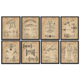 Set of 8 FRAMED Wall Art Prints (8x10) Men Boys Women Bathroom Bedroom Decor Movie Sci Fi Wars Comic-Con Man Cave Garage Retro Studio Student Decorations (Vintage, Framed)
