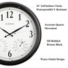 CLXEAST 16" Outdoor Clocks Waterproof with Thermometer & Hygrometer,Black