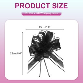 PATIKIL 20 Pcs Large Pull Bow Gift Wrapping, 9 Inch Ribbon Organza Black Bows for Gift Wrapping Wedding Baskets Car