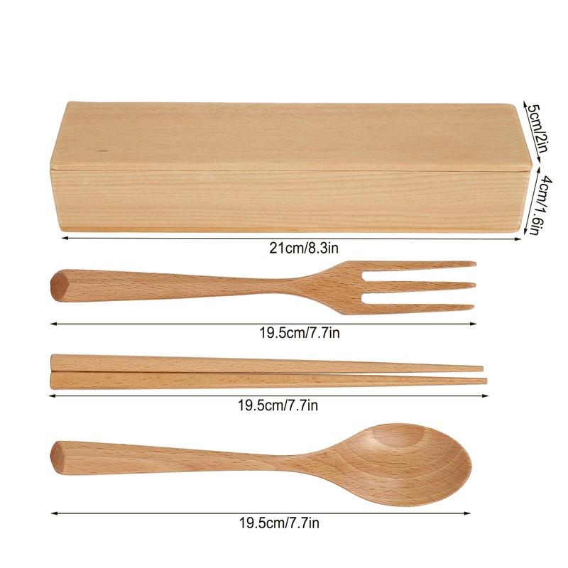 Portable Dinnerware Set Reusable Tableware Wooden Spoon Chopsticks Fork for