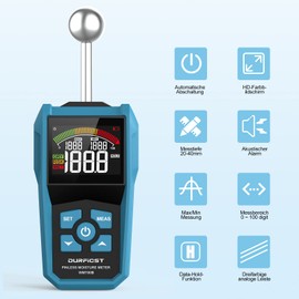 Moisture Meter，DURFICST Damp Meter with Color LCD and Acoustic Alarm，Suitable for All Building Materials, Wood, Walls, Plaster, Masonry,5-40 mm Depth of Analysis