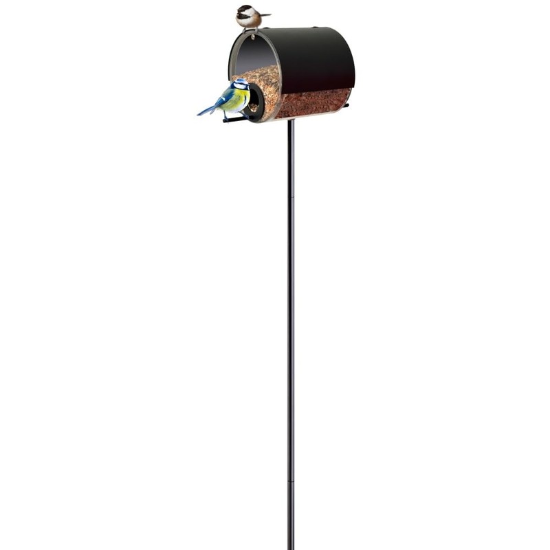 MeLiTec Stainless Steel Bird Feeder Station Barrels Silver/Black Matt Black