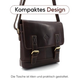 JOREY Compact and Practical Men's Shoulder Bag Made of High-Quality Leather, Shoulder Bag with Adjustable Strap for Business, Work and Travel, Dark brown