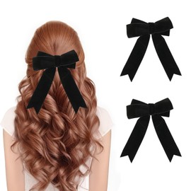 UHOMENY 2PCS Velvet Bow Hair Clip for Girls Vintage Hair Bows Hair Barrette Big Bow Long Ribbon Hair pins Black Red Velvet Bow Hair Accessories for Girls Women (Black)