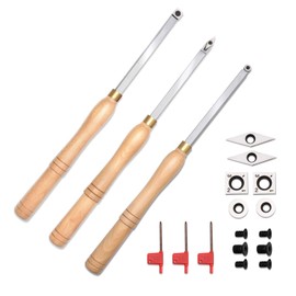 Woodturning Carbide Lathe Tools, 17” Full Size Wood Turning Tool Set of 3 Rougher Detailer Finisher, Includes Replacement Cutter Inserts