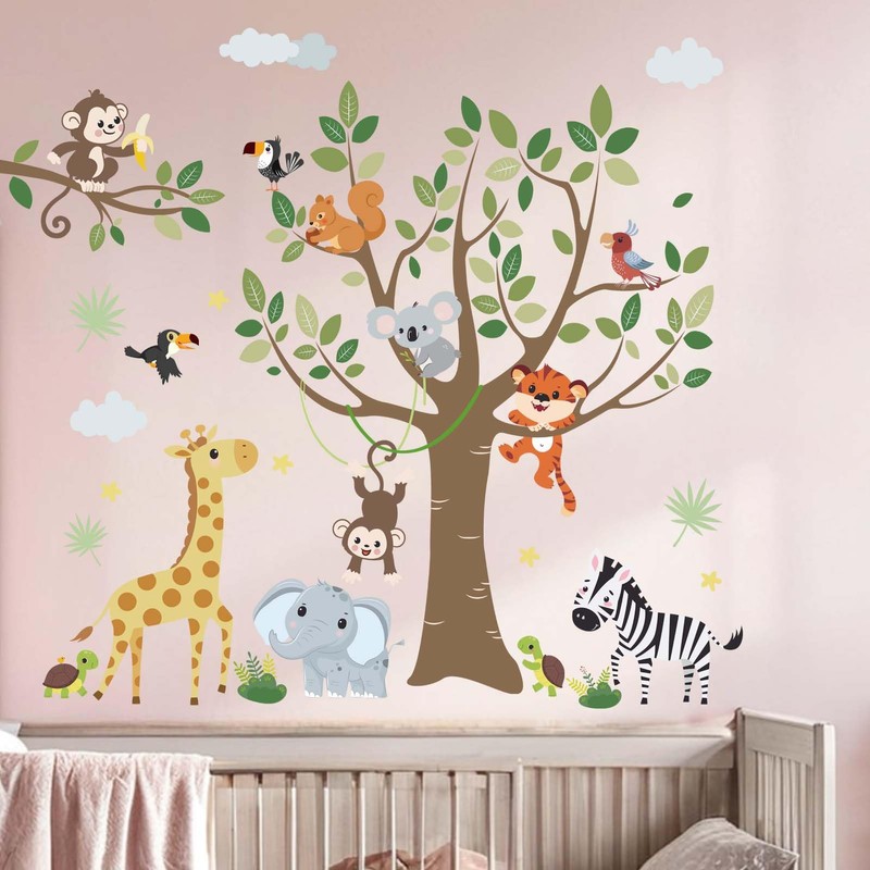 Jungle Animals Wall Decals for Baby: Peel and Stick Monkey