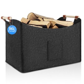 96L Foldable Firewood Basket, Firewood Basket, Felt Basket, Extra Thick Felt, Wood Basket for Firewood, Reinforced Handle, for Shopping, Wood, Newspaper or Firewood (Dark Grey)