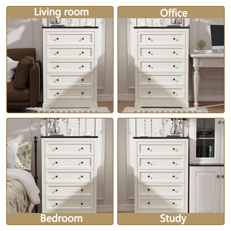 YOCONYO Farmhouse 5 Drawers Dresser, 47.2" Tall Chest of Drawers,