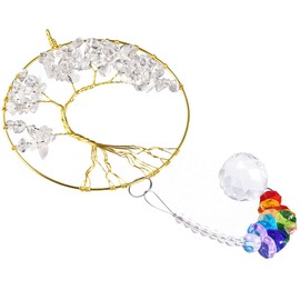 Nupuyai Rainbow Suncatcher Crystal Gemstone Tree of Life Pendant Hanging Window Decoration