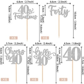 30 piezas de adornos para cupcakes de feliz 40 cumpleaños, 40 púas para cupcakes, 40 púas para cupcakes de 40 años y fabulosos saludos a 40 años, decoraciones para tartas para 40 cumpleaños,