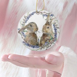 Moptrek as Ornaments,Lavender Flower Rabbit Animal Print Christmas Ornaments for Christmas Tree Decorations Home Party Decor Ornaments Xmas Gifts