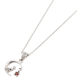 Accessory Shop Piena Cubic Zirconia Natural Stone 925 Silver Cat Moon Crescent Moon Cat Birthstone Necklace, Garnet