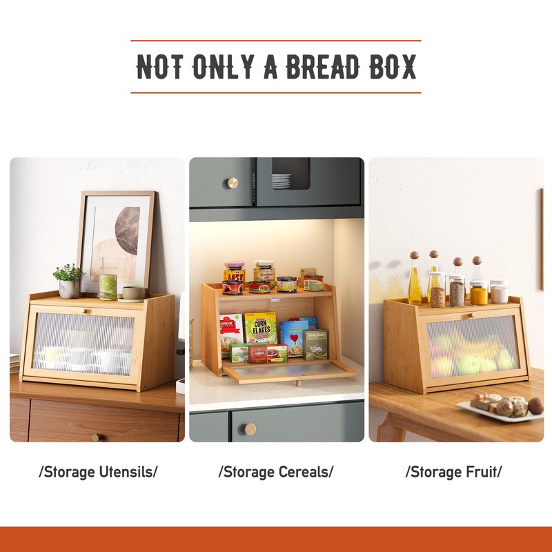 GHWIE Large Bread Box, Easy Access & Cleaning - Bamboo
