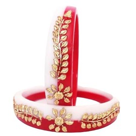 Meenakshi imitation Gold Plated Indian Ethnic Women's Red Shakha Pola Bangles Set of 2