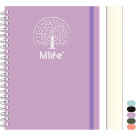 Mlife Notizbuch A5 Liniert, 300Seiten Spiralnotizbuch,PVC-Hardcover mit Lebensbaum-Aufdruck,100g/M² Tintenfestes Papier,Erweiterbare Taschen,Elastische Bänd,für Frauen, Männer,14.5 * 21cm -Lila