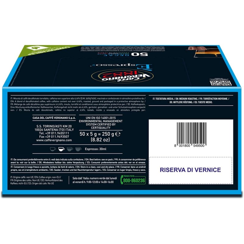Caffè Vergnano 1882 Èspresso Decaffeinato, compostable Nespresso® compatible capsules -