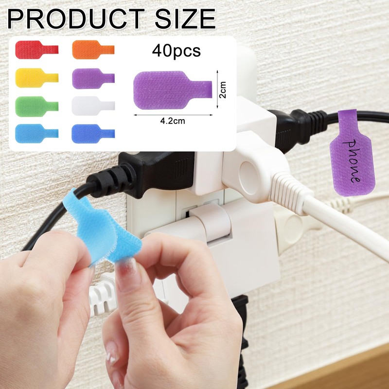 APOMOONS Pack of 40 Cable Labels, Cable Velcro, 8 Colours,