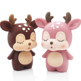 H&W 2Pcs Piggy Bank for Girls,Unbreakable Deer Money Bank,Plastic Cute Coin Bank for Kids,Girls Piggy Bank Boalord,Best Birthday Gifts Home Decoration(Pink+Brown)