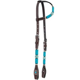 Circle Y Turquoise Round Up Futurity Durable Versatile Western Horse Size Double Leather Ply One Ear Headstall with Adjustable Strap | 34" - 42" Headstall Working Length, Chocolate