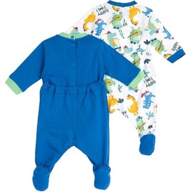 Chicco, Cotton Romper Set with Foot, Baby Girl, blue/white