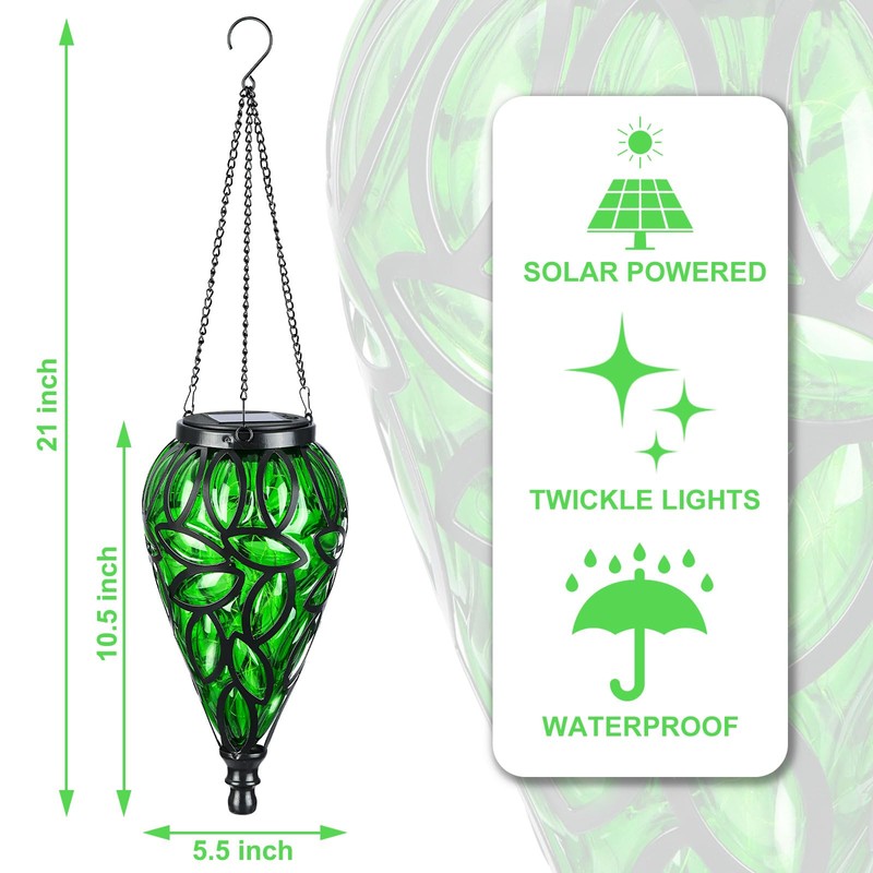 Solar Hanging Lantern Outdoor Lights, Tear-Shaped 15 LEDs Cool White