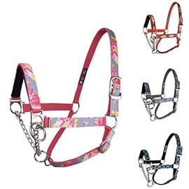 Tahoe Tack Nylon Overlay Cattle Restraint Halter with Padded Noseband (Grey Floral, Large Cattle)