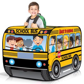 ArtCreativity Yellow Pop Up School Bus Tent with Carry Bag - Indoor Playhouse with 2 Openings, Pop Up Bus Toy Play Tent - Compact Storage - 43.5 x 28 x 26.5 Inches