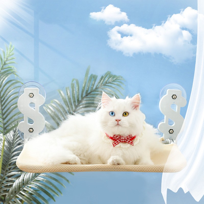 Foldable Cat Window Hammock Metal Frame Cordless Folding Cat Window